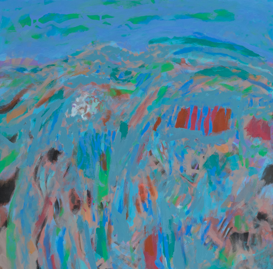 Nogales #238 is an original oil on canvas painting measuring 24 × 24 inches, completed in 2013 by American Expressionist Landscape painter Bud Holman.