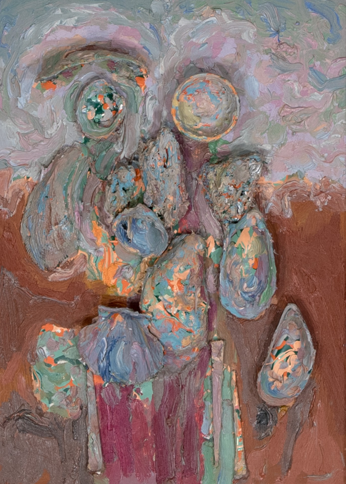 Dutch Landscape is an original assemblage painting measuring 14 × 10 inches, completed in 1969 by American Expressionist Landscape painter Bud Holman.