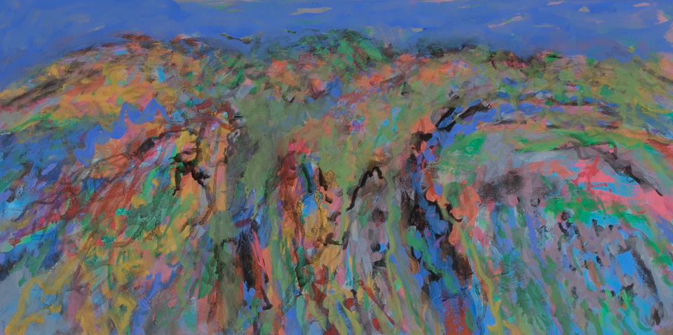 Rancho Santa Cruz #14 is an original oil on canvas painting measuring 12 × 24 inches, completed in 2015 by American Expressionist Landscape painter Bud Holman.