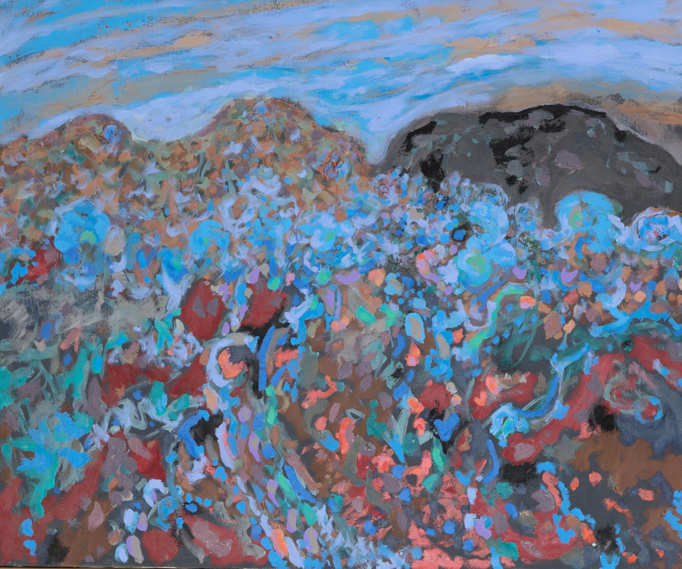 Catalina Mountains 2 is an original oil on canvas painting measuring 25 × 30 inches, completed in 1985 by American Expressionist Landscape painter Bud Holman.