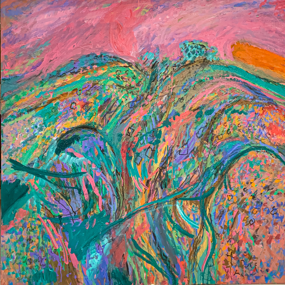 untitled is an original oil on canvas painting measuring 50 × 50 inches, completed in 2018 by American Expressionist Landscape painter Bud Holman.