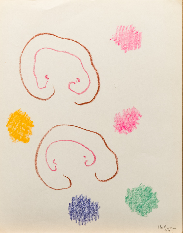 unnamed is an original crayon drawing measuring 13.5 × 10.75 inches, completed in 1964 by American Expressionist Landscape painter Bud Holman.