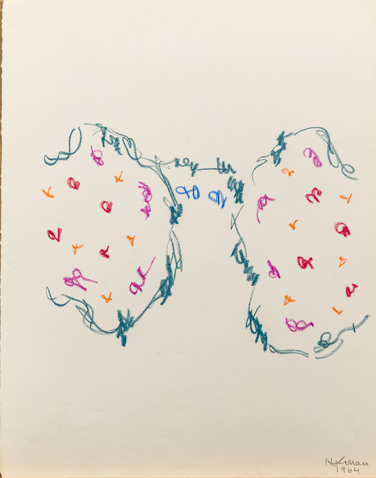 unnamed is an original crayon drawing measuring 13.5 × 10.75 inches, completed in 1964 by American Expressionist Landscape painter Bud Holman.