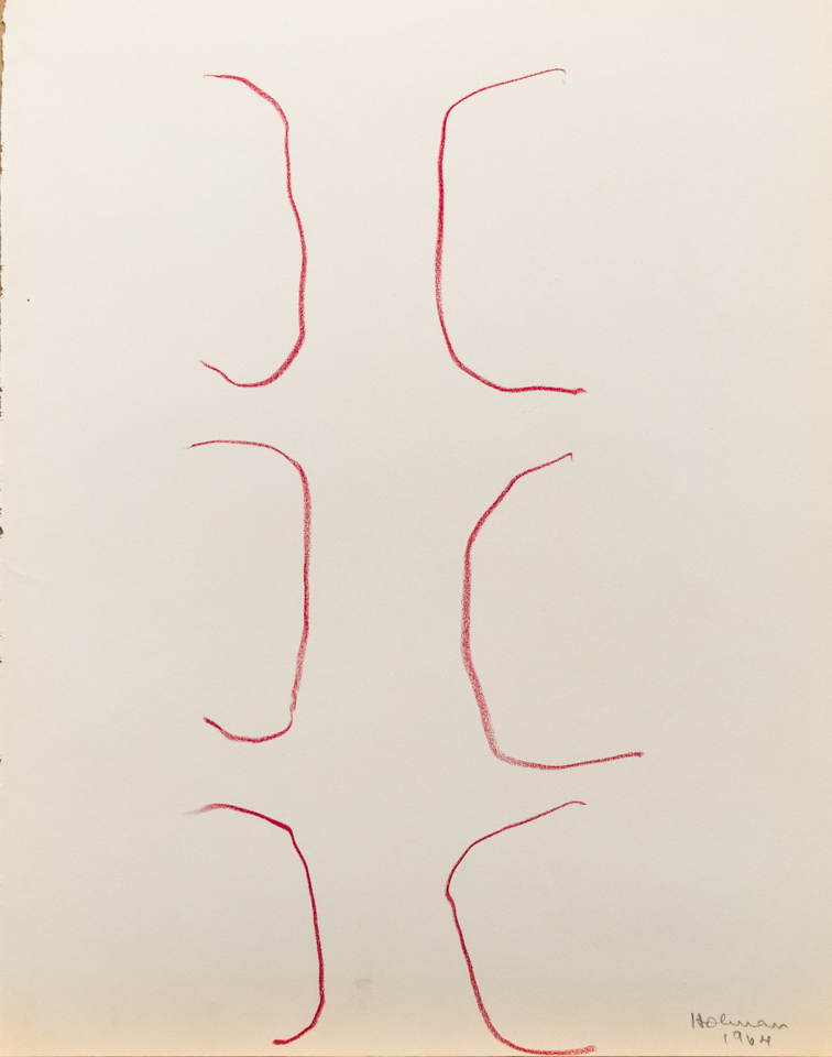 unnamed is an original crayon drawing measuring 13.5 × 10.75 inches, completed in 1964 by American Expressionist Landscape painter Bud Holman.