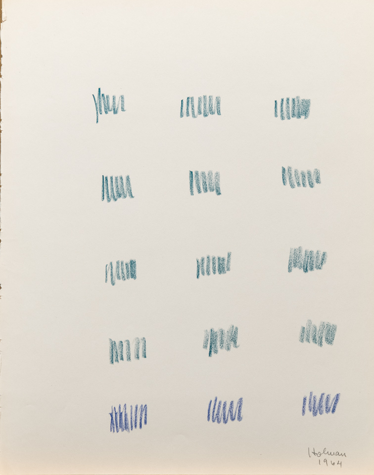 unnamed is an original crayon drawing measuring 13.5 × 10.75 inches, completed in 1964 by American Expressionist Landscape painter Bud Holman.