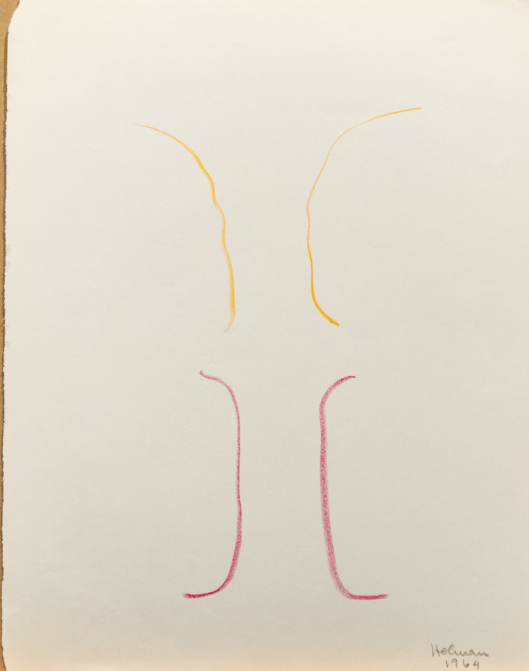 unnamed is an original crayon drawing measuring 13.5 × 10.75 inches, completed in 1964 by American Expressionist Landscape painter Bud Holman.