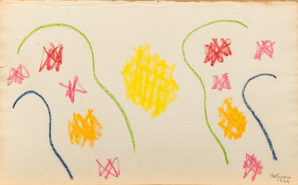 unnamed is an original crayon drawing measuring 8 × 13 inches, completed in 1964 by American Expressionist Landscape painter Bud Holman.