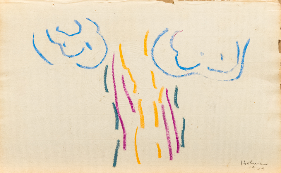 unnamed is an original crayon drawing measuring 8 × 13 inches, completed in 1964 by American Expressionist Landscape painter Bud Holman.