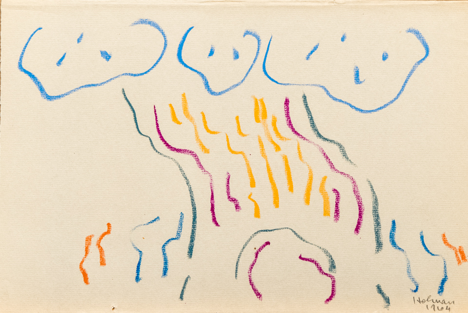 unnamed is an original crayon drawing measuring 8 × 12 inches, completed in 1964 by American Expressionist Landscape painter Bud Holman.