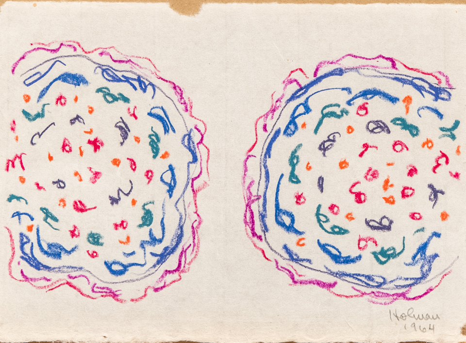 unnamed is an original crayon drawing measuring 6.75 × 9 inches, completed in 1964 by American Expressionist Landscape painter Bud Holman.