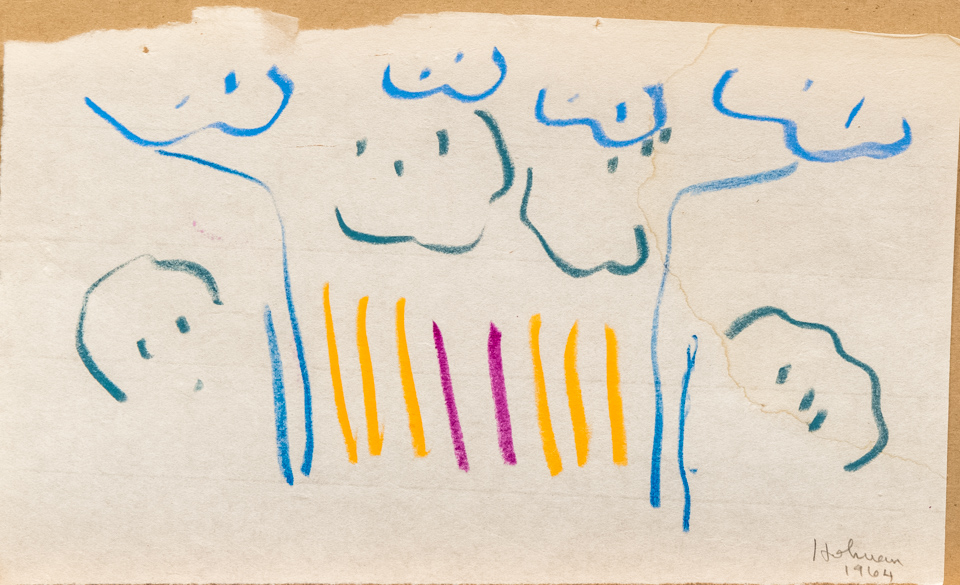 unnamed is an original crayon drawing measuring 7 × 12 inches, completed in 1964 by American Expressionist Landscape painter Bud Holman.