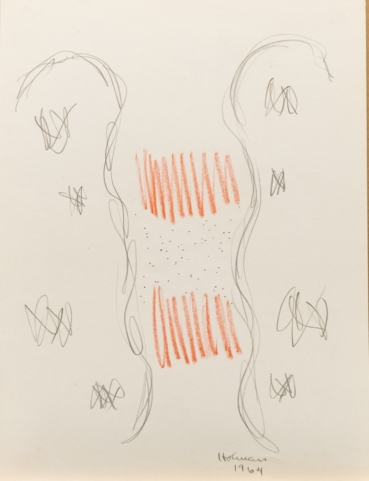 unnamed is an original crayon drawing measuring 12 × 9 inches, completed in 1964 by American Expressionist Landscape painter Bud Holman.