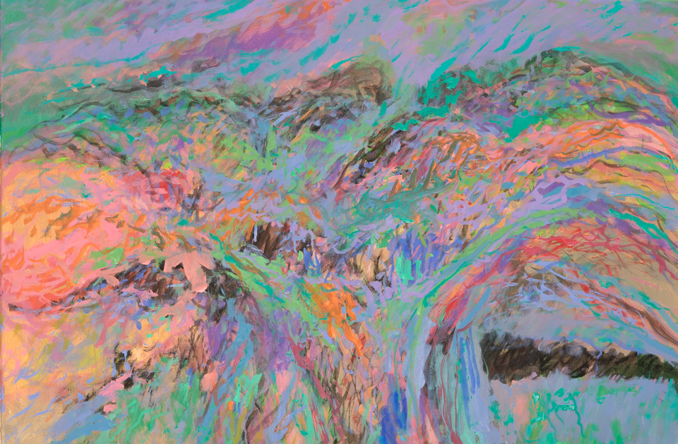 Mariposa Road #4 is an original oil on canvas painting measuring 24 × 36 inches, completed in 2014 by American Expressionist Landscape painter Bud Holman.