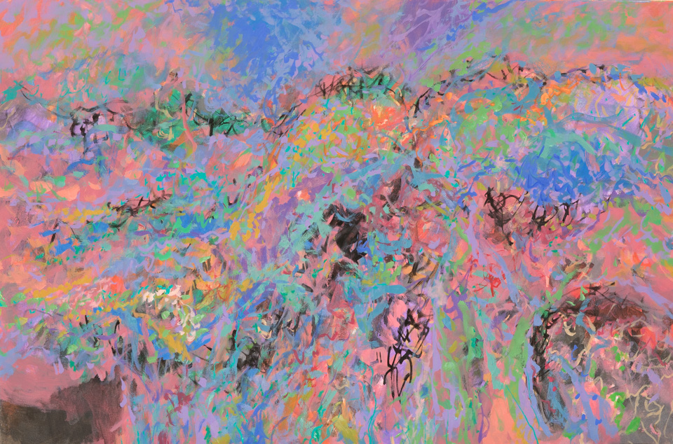 Hi Jolly #9 is an original oil on canvas painting measuring 24 × 36 inches, completed in 2007 by American Expressionist Landscape painter Bud Holman.