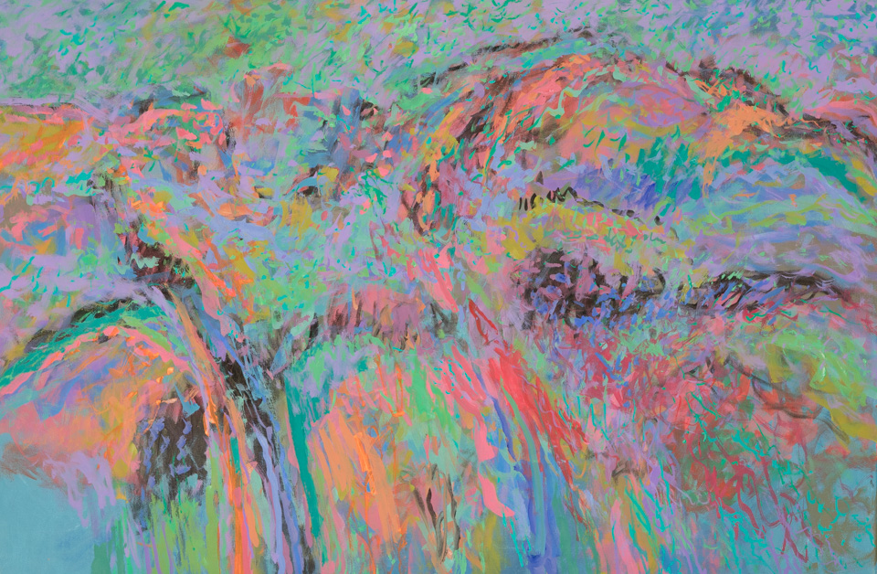 Las Golandrinas  is an original oil on canvas painting measuring 24 × 36 inches, completed in 2013 by American Expressionist Landscape painter Bud Holman.