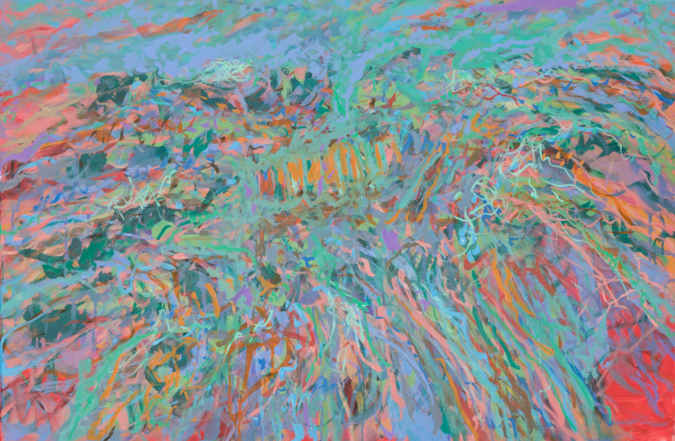 Las Golandrinas #5 is an original oil on canvas painting measuring 24 × 36 inches, completed in 2013 by American Expressionist Landscape painter Bud Holman.
