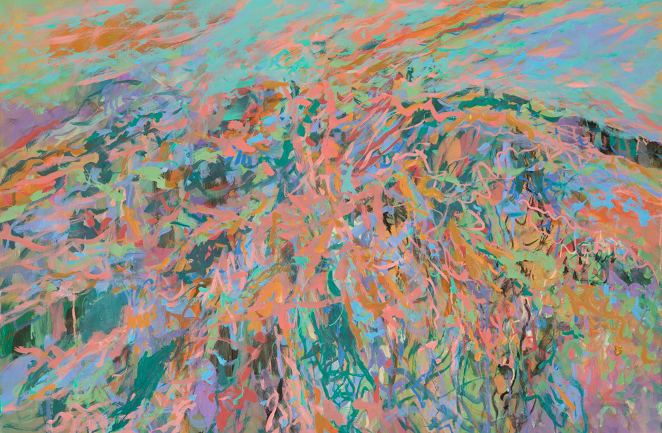 Las Golandrinas #7 is an original oil on canvas painting measuring 24 × 36 inches, completed in 2013 by American Expressionist Landscape painter Bud Holman.