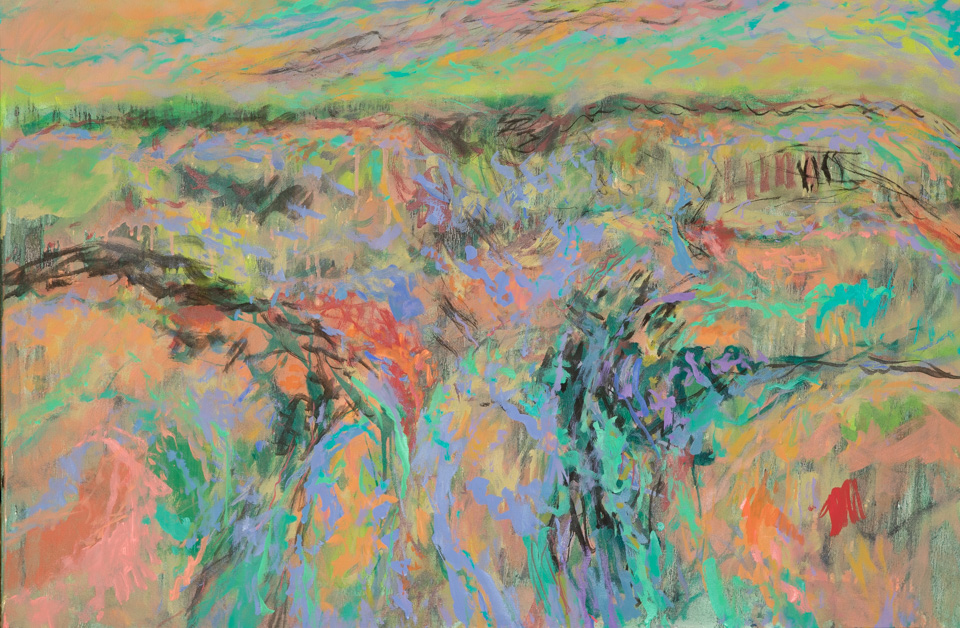 Black Rocks Hills, Tombstone, Summer #4 is an original oil on canvas painting measuring 24 × 36 inches, completed in 2013 by American Expressionist Landscape painter Bud Holman.