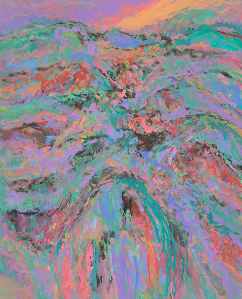 Canyon Road S.F. #2 is an original oil on canvas painting measuring 30 × 24 inches, completed in 2017 by American Expressionist Landscape painter Bud Holman.