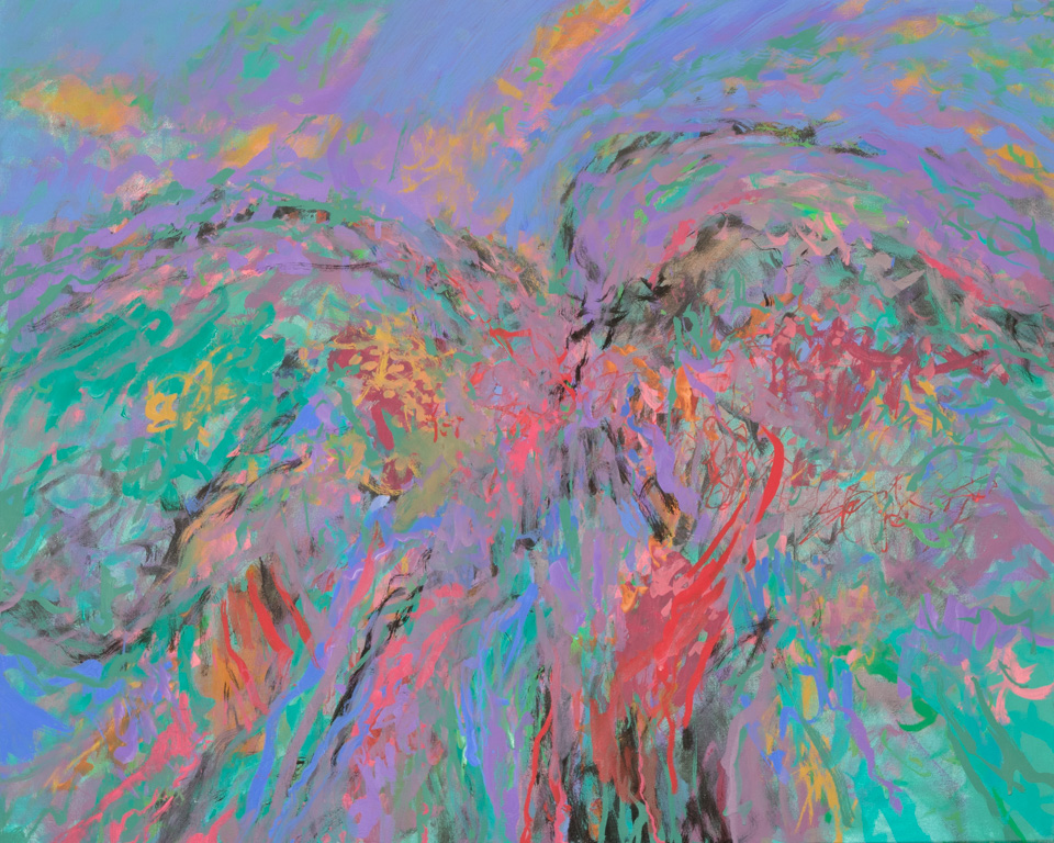 Upper Canyon Road #5 is an original oil on canvas painting measuring 24 × 30 inches, completed in 2017 by American Expressionist Landscape painter Bud Holman.