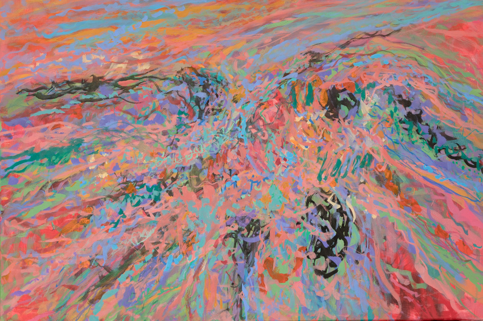 Tubac, Spring #3 is an original oil on canvas painting measuring 24 × 36 inches, completed in 2015 by American Expressionist Landscape painter Bud Holman.