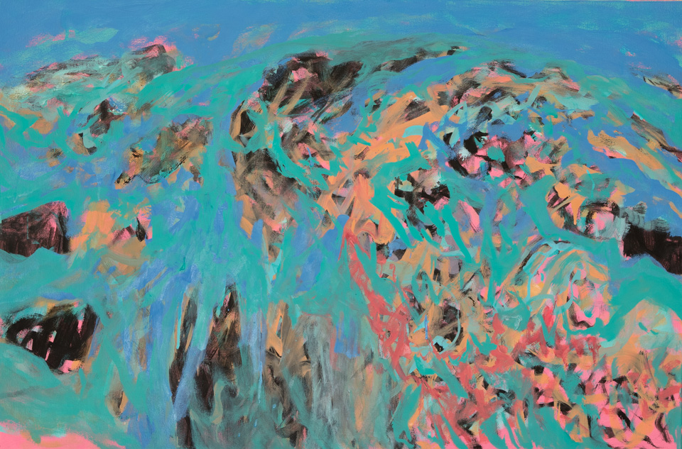 Chuparosa Landscape #9 is an original oil on canvas painting measuring 24 × 36 inches, completed in 2016 by American Expressionist Landscape painter Bud Holman.
