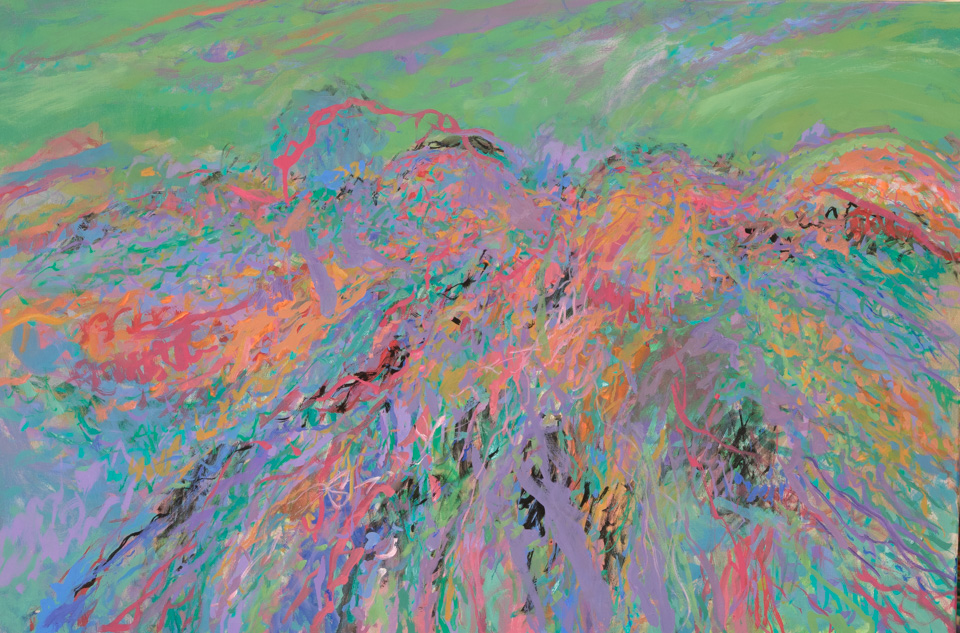 Chuparosa Landscape #10 is an original oil on canvas painting measuring 24 × 30 inches, completed in 2006 by American Expressionist Landscape painter Bud Holman.