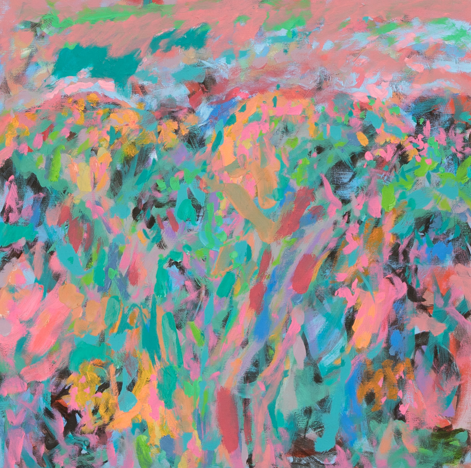 Rancho Kickapoo  #5 is an original oil on canvas painting measuring 18 × 18 inches, completed in 2016 by American Expressionist Landscape painter Bud Holman.