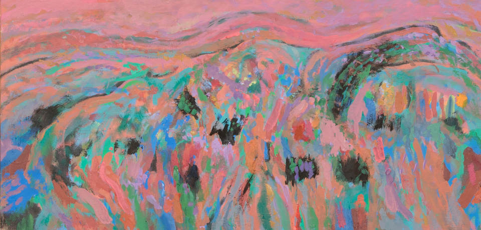 Rancho Hermosa #4 is an original oil on canvas painting measuring 12 × 24 inches, completed in 2015 by American Expressionist Landscape painter Bud Holman.