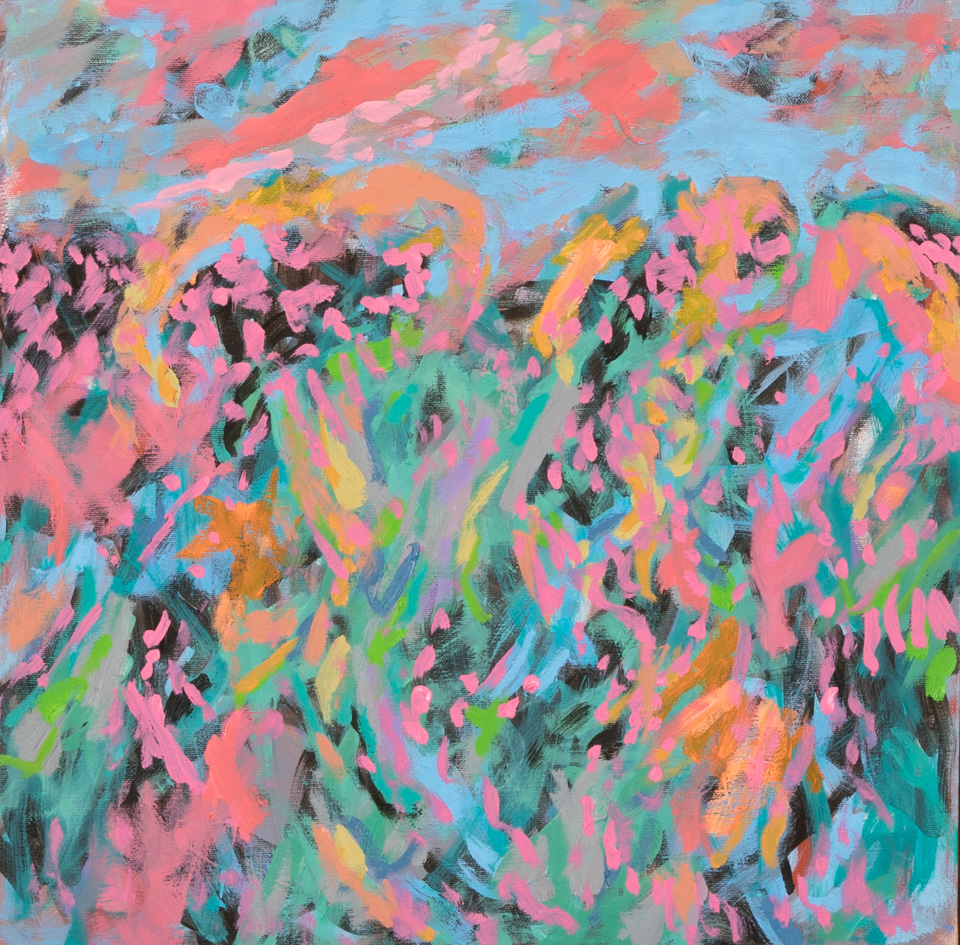 Rancho Kickapoo #10 is an original oil on canvas painting measuring 18 × 18 inches, completed in 2016 by American Expressionist Landscape painter Bud Holman.