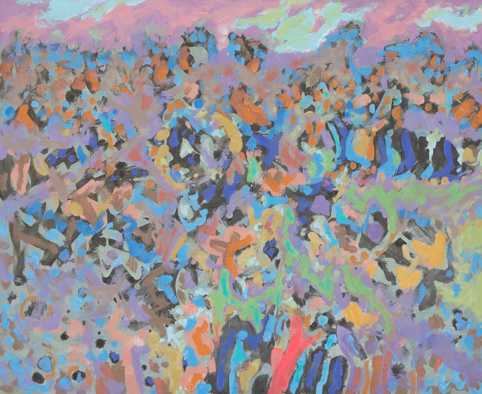 El Canejo Canyon #4 is an original oil on masonite painting measuring 18.25 × 22 inches, completed in 1990 by American Expressionist Landscape painter Bud Holman.