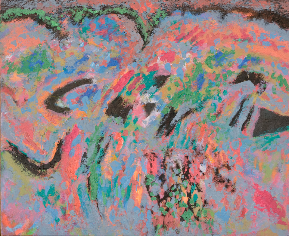 Skyline C.C. #2 is an original oil on masonite painting measuring 20 × 24 inches, completed in 1990 by American Expressionist Landscape painter Bud Holman.