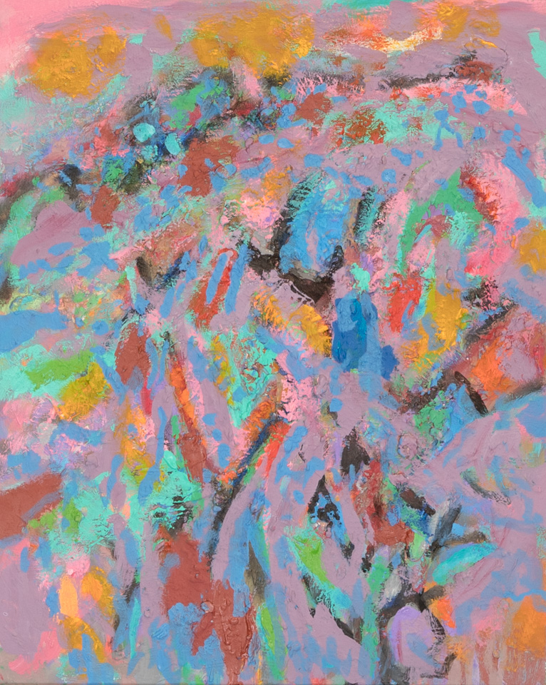 El Canejo Canyon #8 is an original oil on masonite painting measuring 17.75 × 14 inches, completed in 1990 by American Expressionist Landscape painter Bud Holman.