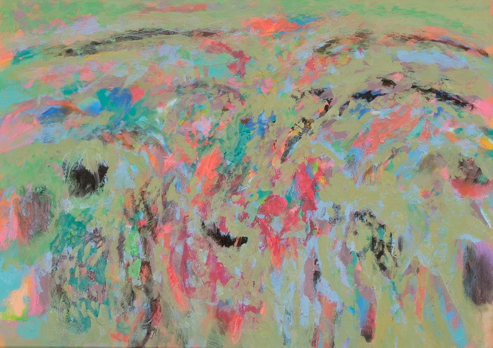 Skyline C.C. #5 is an original oil on masonite painting measuring 15 × 20.75 inches, completed in 2000 by American Expressionist Landscape painter Bud Holman.
