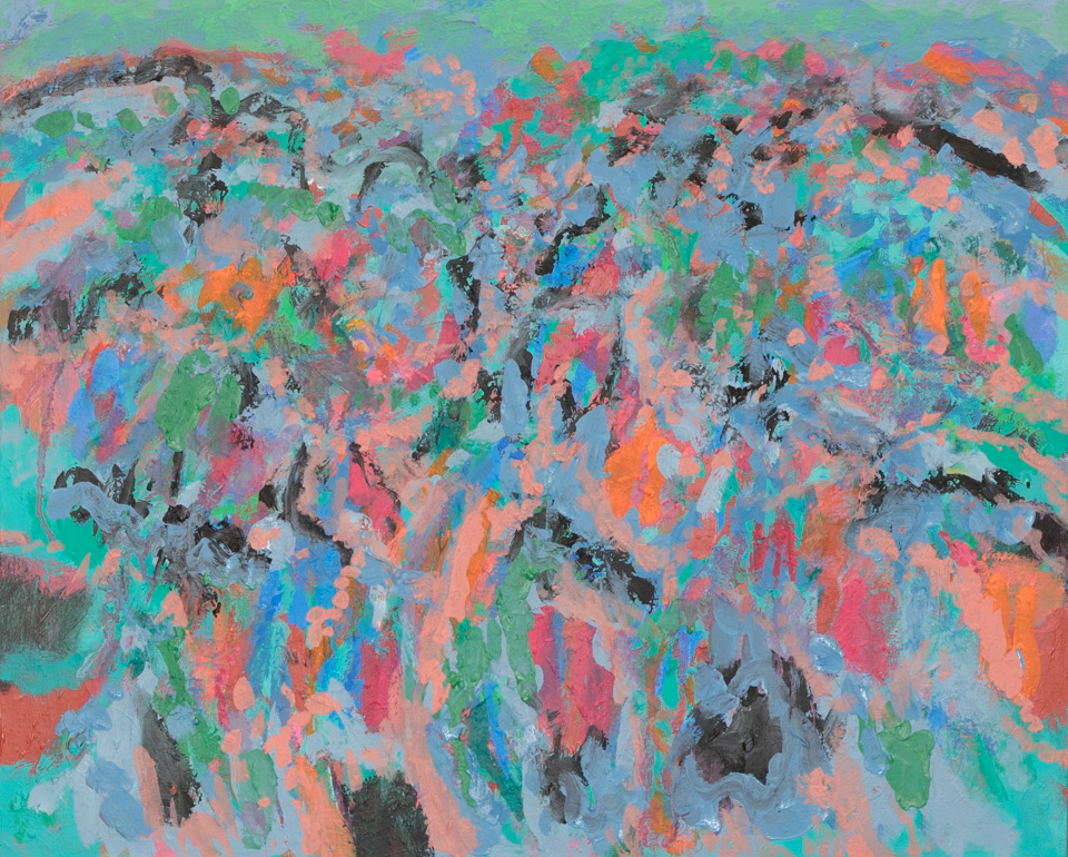 St. Andrews Drive #10 is an original oil on canvas painting measuring 18 × 20 inches, completed in 2010 by American Expressionist Landscape painter Bud Holman.
