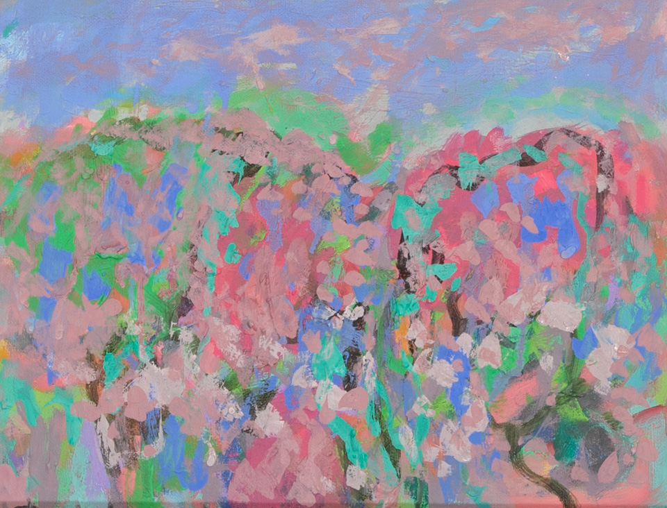 Nogales #17 is an original oil on panel painting measuring 11 × 14 inches, completed in 2009 by American Expressionist Landscape painter Bud Holman.