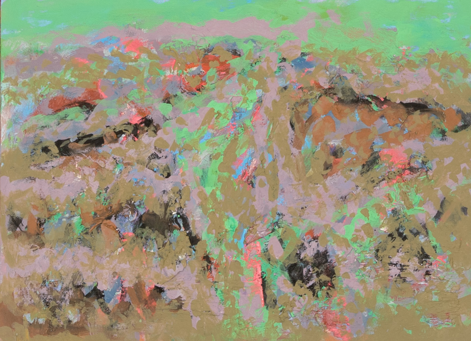 Nogales #32 is an original oil on panel painting measuring 12 × 16 inches, completed in 2009 by American Expressionist Landscape painter Bud Holman.
