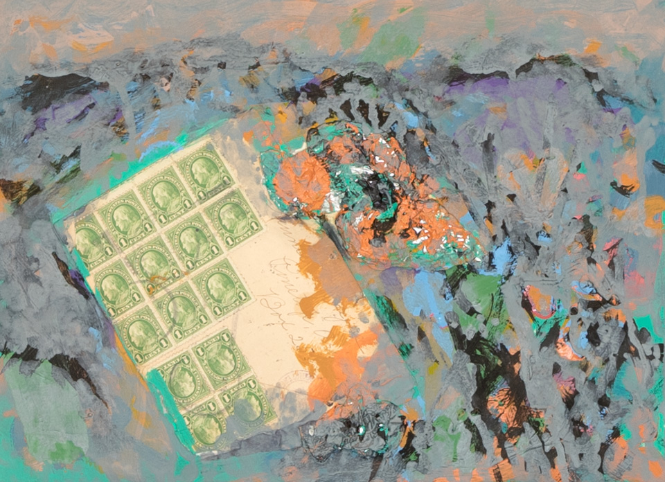 Nogales #44 is an original mixed media painting measuring 9.25 × 12.5 inches, completed in 2009 by American Expressionist Landscape painter Bud Holman.
