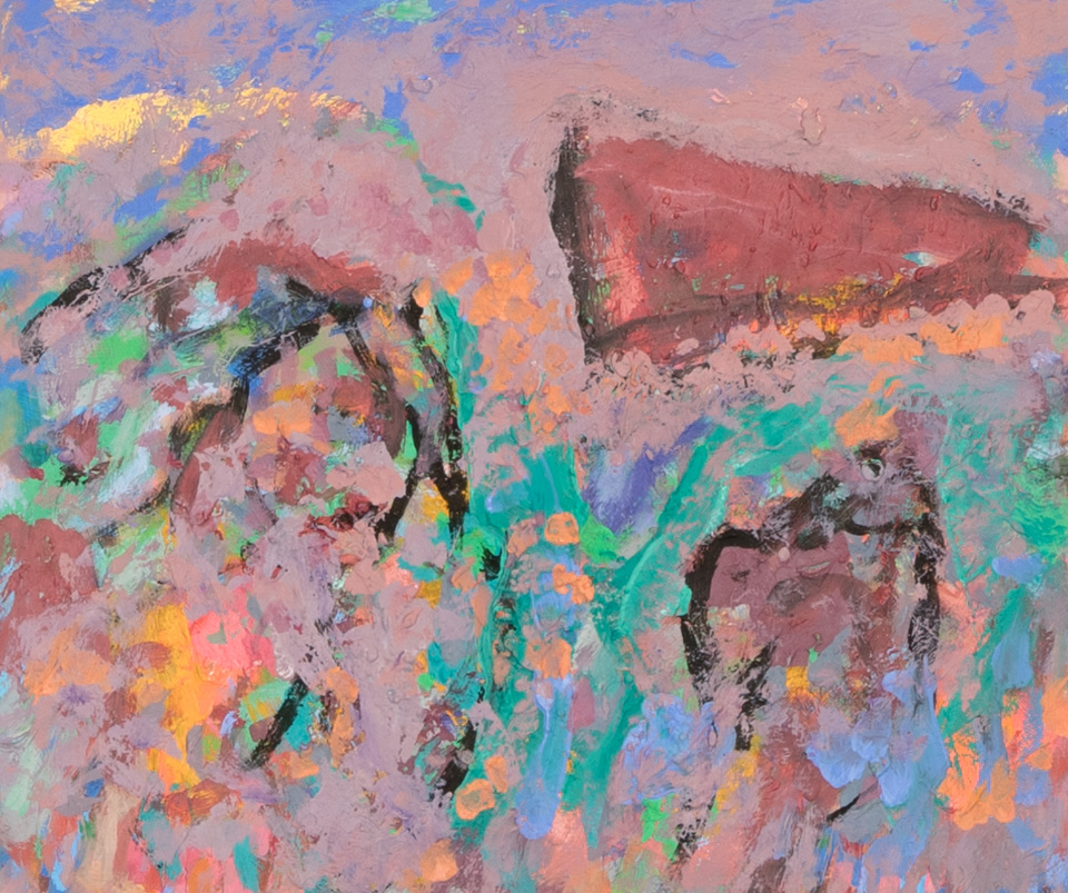 Morocco #31 is an original oil on masonite painting measuring 11 × 13 inches, completed in 2002 by American Expressionist Landscape painter Bud Holman.