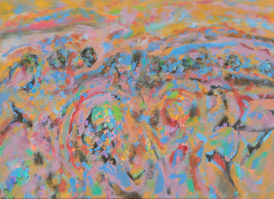 Nogales #65 is an original oil on masonite painting measuring 15 × 20.5 inches, completed in 2015 by American Expressionist Landscape painter Bud Holman.