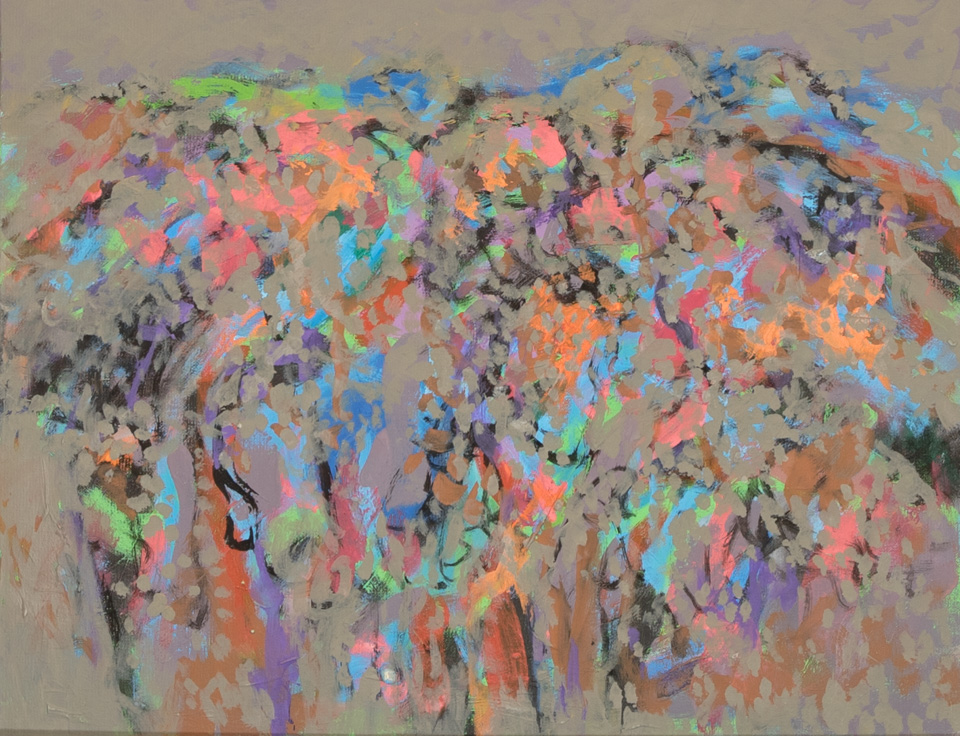 Nogales #83 is an original oil on panel painting measuring 14 × 18 inches, completed in 2007 by American Expressionist Landscape painter Bud Holman.