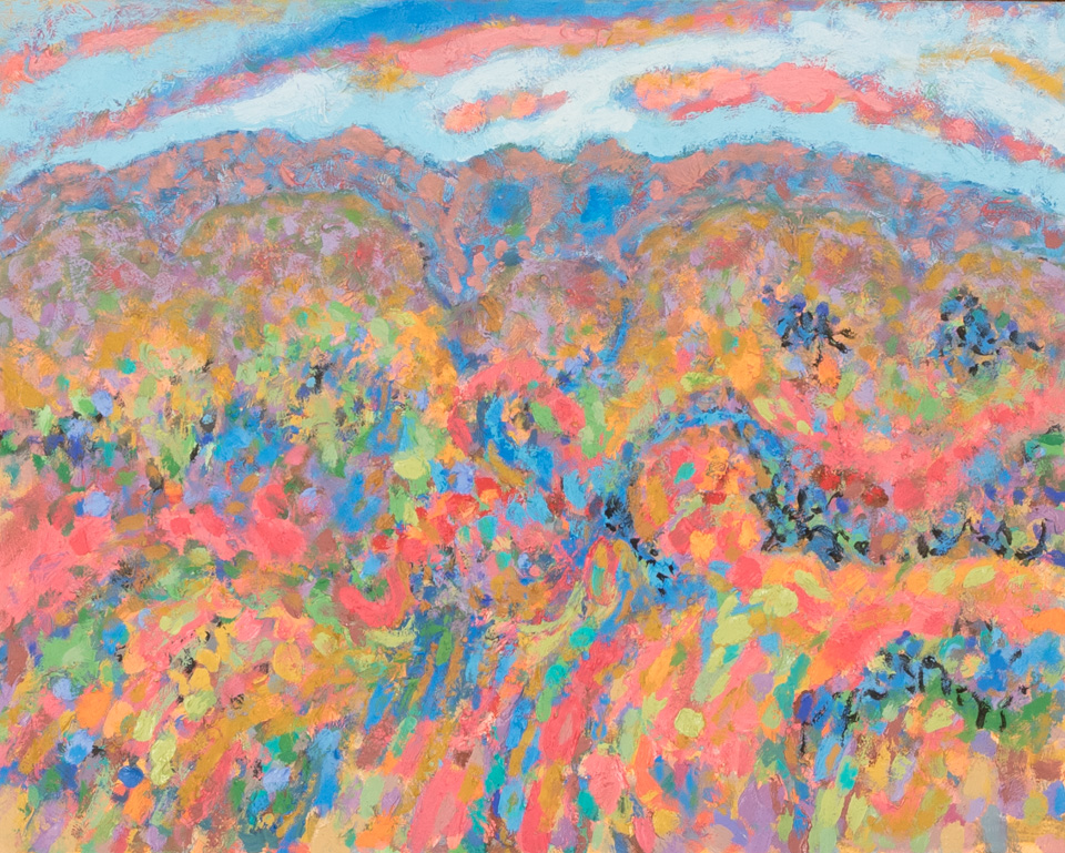 Arizona Landscape #2 is an original oil on board painting measuring 16 × 20 inches, completed in 1994 by American Expressionist Landscape painter Bud Holman.