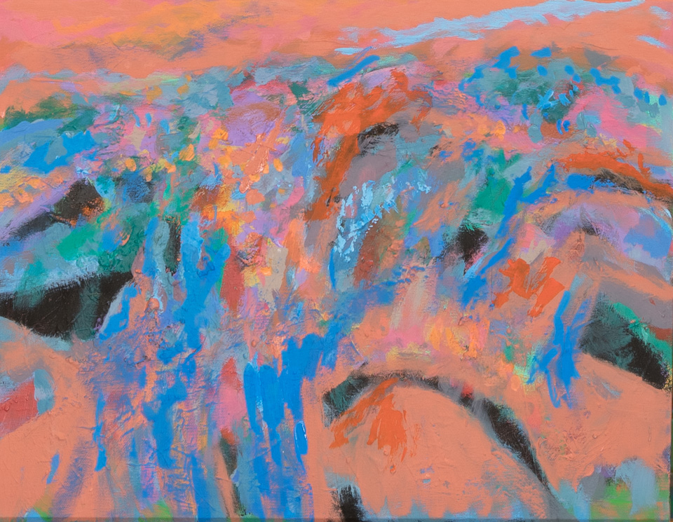 Nogales #103 is an original oil on canvas painting measuring 14 × 18 inches, completed in 2010 by American Expressionist Landscape painter Bud Holman.