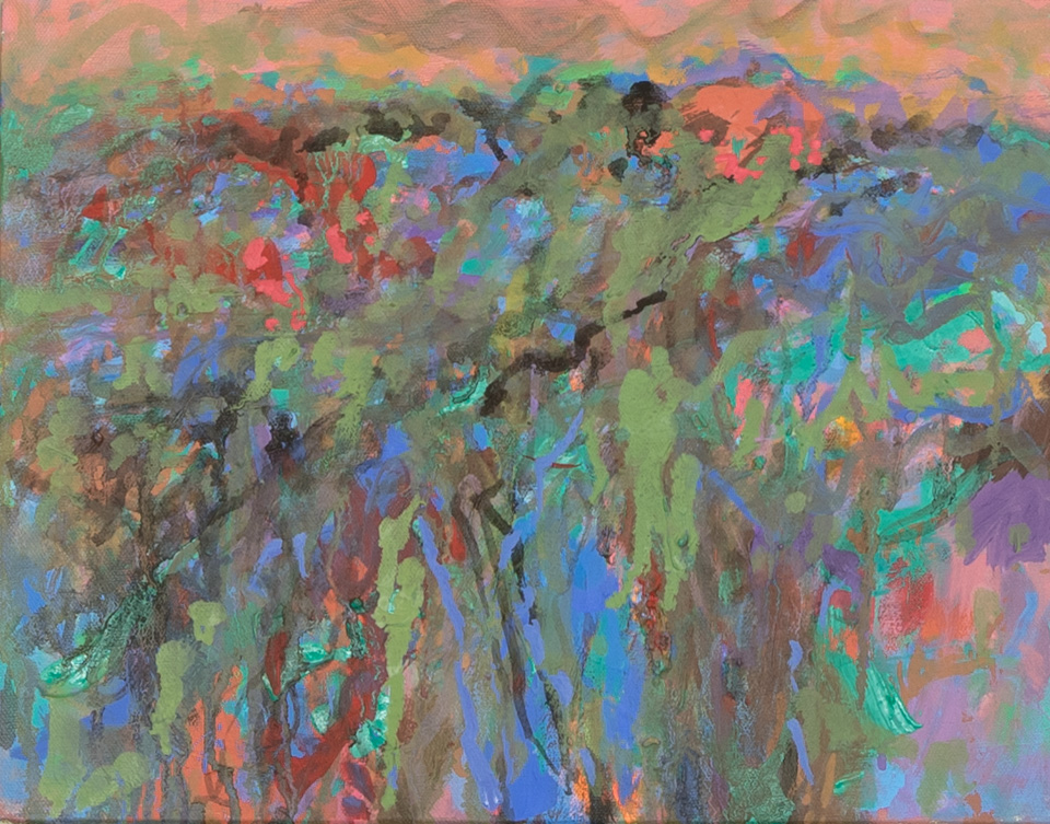 Indian Smoke Hills #6 is an original oil on canvas painting measuring 11 × 14 inches, completed in 2016 by American Expressionist Landscape painter Bud Holman.