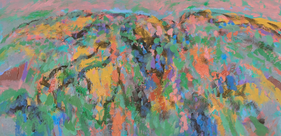 Carney Ranch #5 is an original oil on canvas painting measuring 10 × 20 inches, completed in 2013 by American Expressionist Landscape painter Bud Holman.