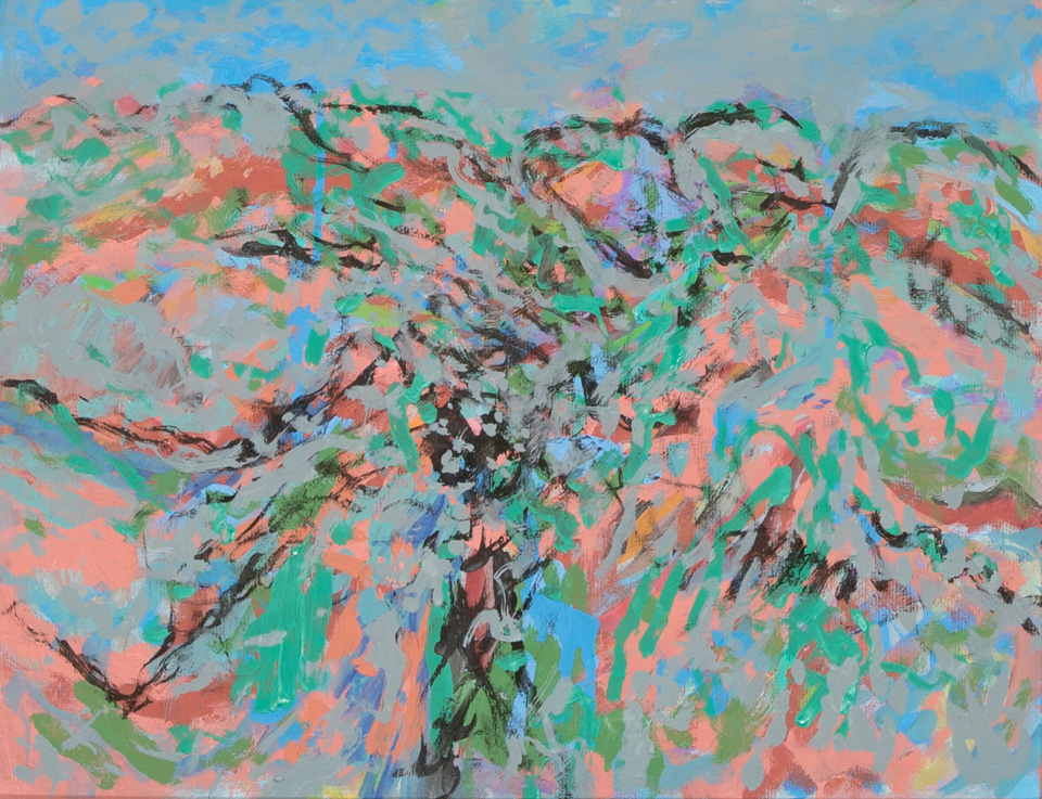 Morocco #36 is an original oil on panel painting measuring 14 × 18 inches, completed in 2015 by American Expressionist Landscape painter Bud Holman.