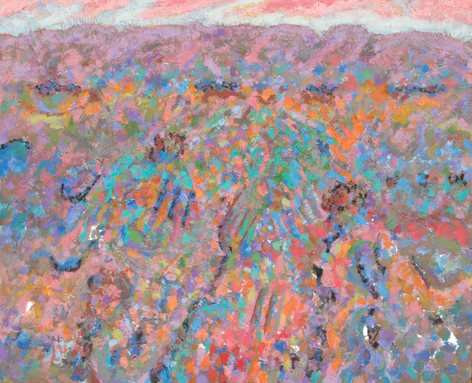 Nogales #119 is an original oil on masonite painting measuring 20 × 24 inches, completed in 2007 by American Expressionist Landscape painter Bud Holman.