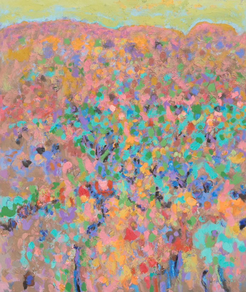 Nogales #130 is an original oil on board painting measuring 21.5 × 18 inches, completed in 2005 by American Expressionist Landscape painter Bud Holman.