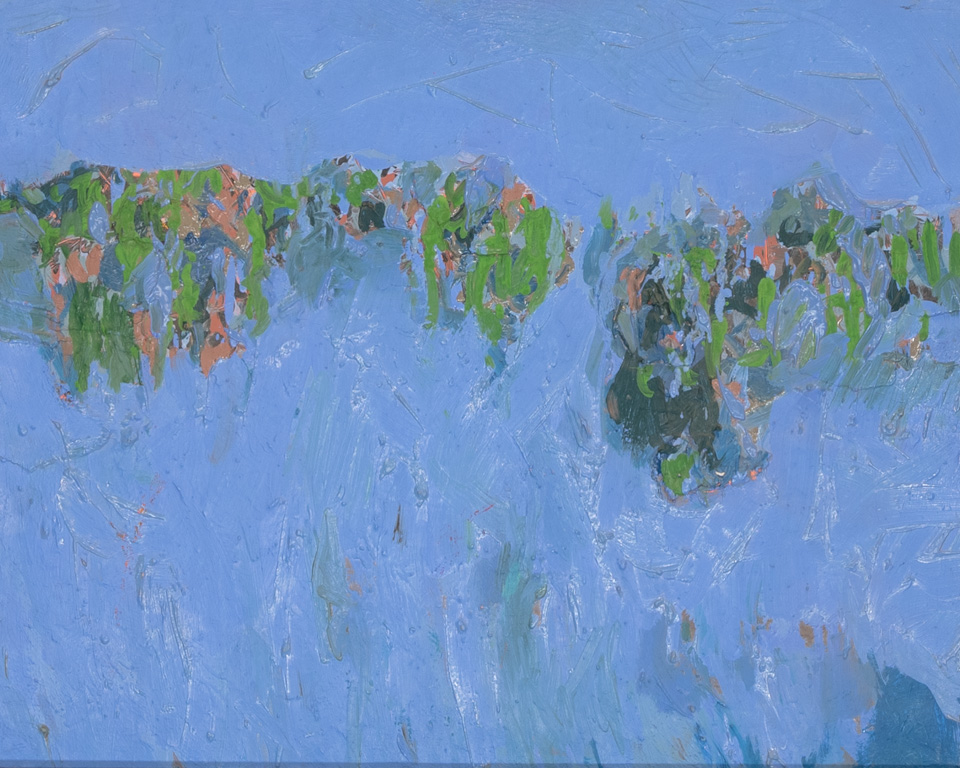 Voyage to Crete is an original oil on board painting measuring 16 × 20 inches, completed in 1962 by American Expressionist Landscape painter Bud Holman.