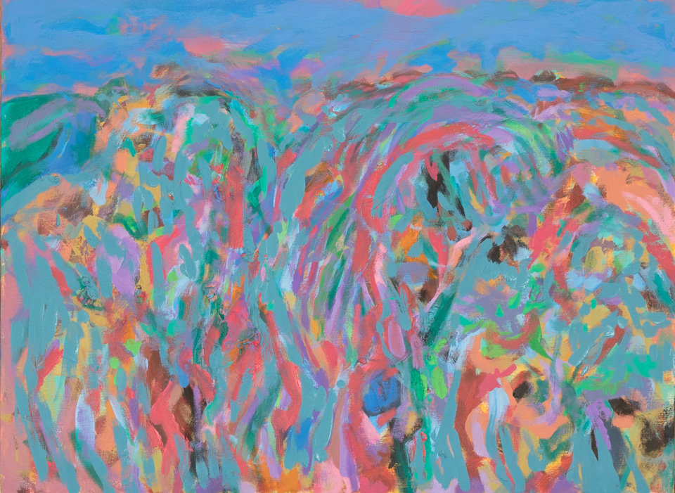 Nogales #160 is an original oil on canvas painting measuring 18 × 24 inches, completed in 2013 by American Expressionist Landscape painter Bud Holman.